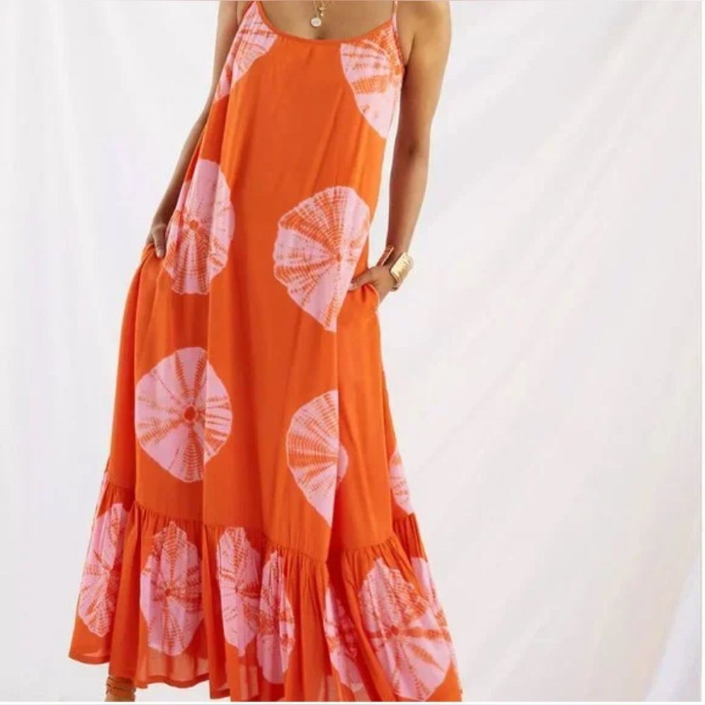 Norblack norwhite women’s medium tie dye maxi dress ruffle hem Resortwear